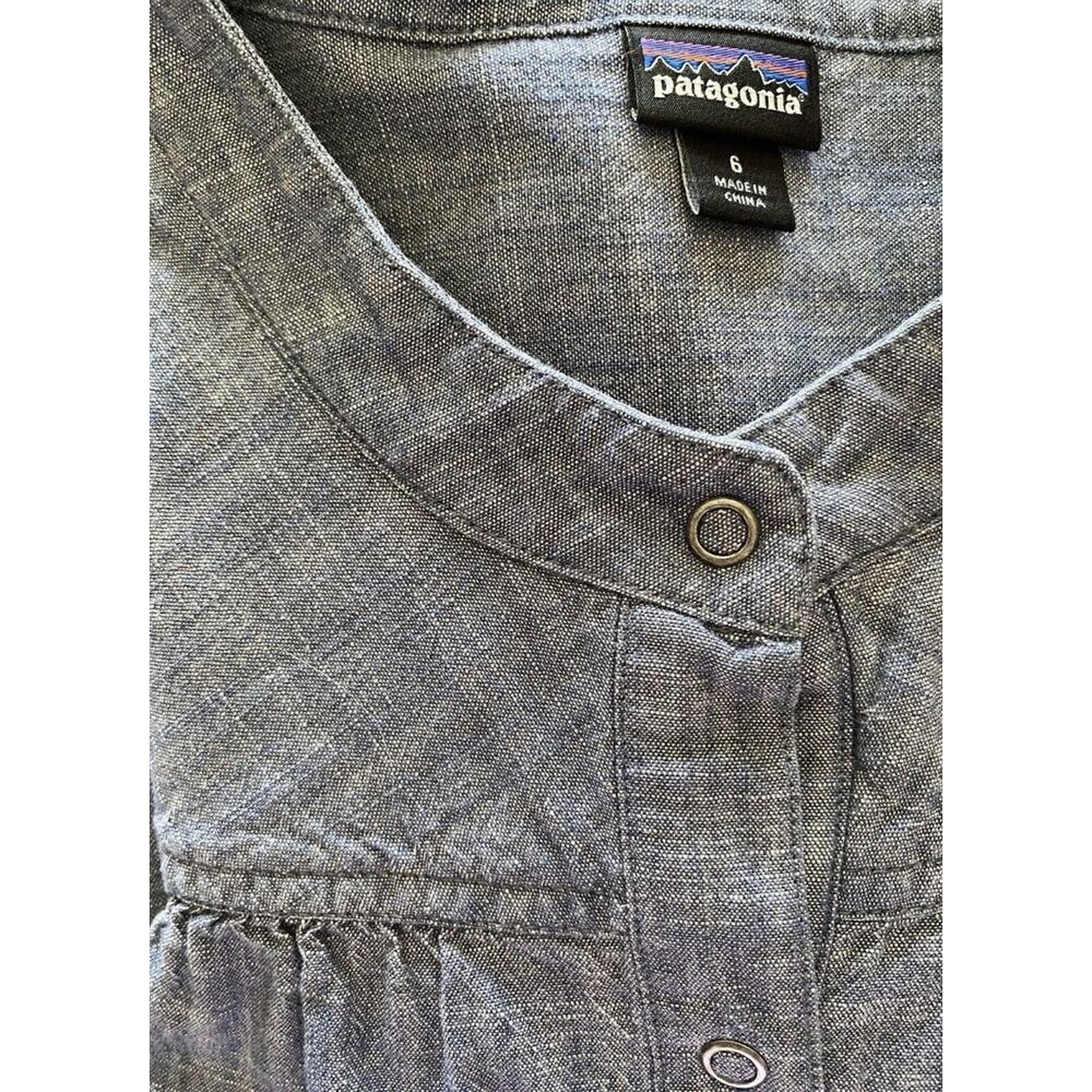 Patagonia Settlers Org Ctn Chambray Shift Dress Wmns 6 Blue Snap Front Pockets , - Picture 5 of 7